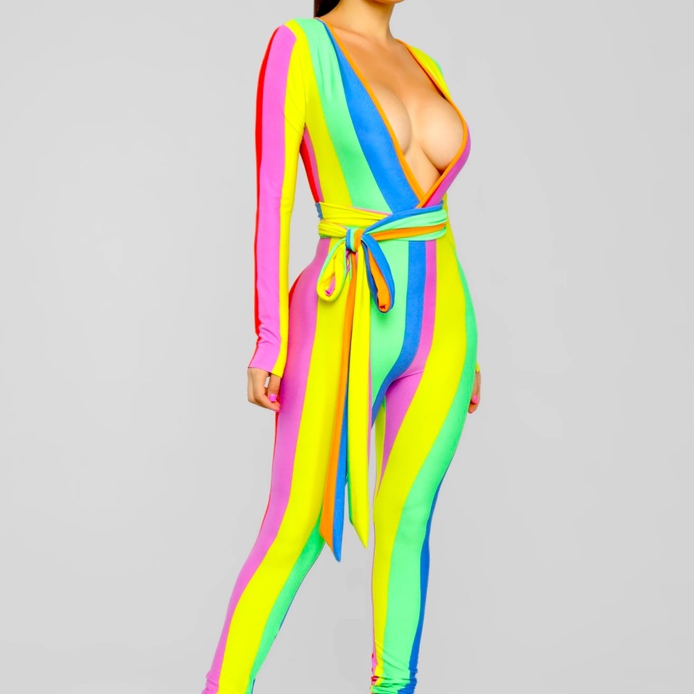 Full Of Spirit Stripe Jumpsuit - MultiColor